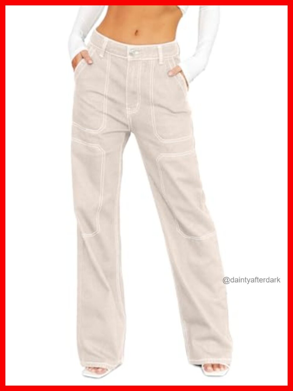 Mid Rise Cargo Wide Leg Stretch Denim Jeans with Pockets